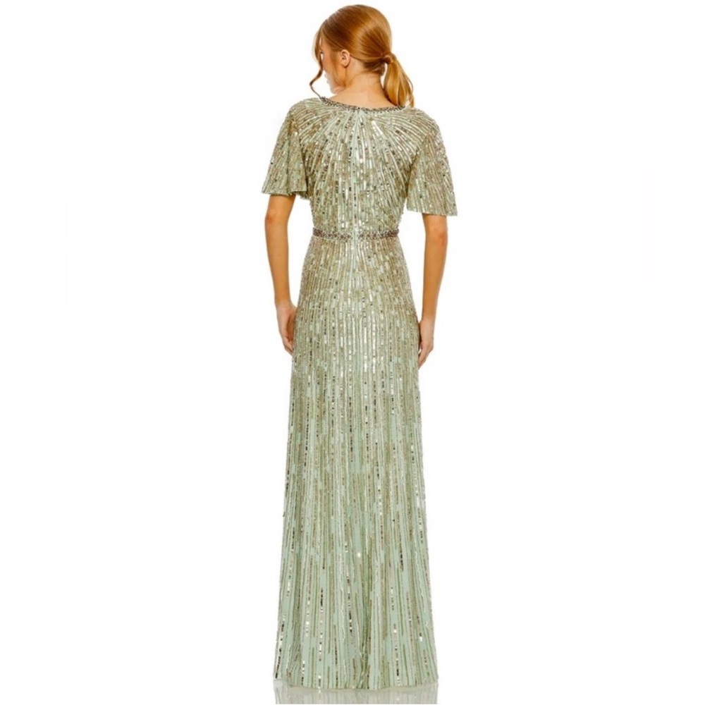 Mac Duggal Silver and Green Maxi Dress with Sequin Elegance - Picture 9 of 9